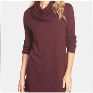Gibson deep burgundy loose drape cowl neck sweater size small